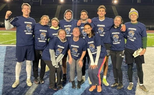 Students posing for soccer champion photo