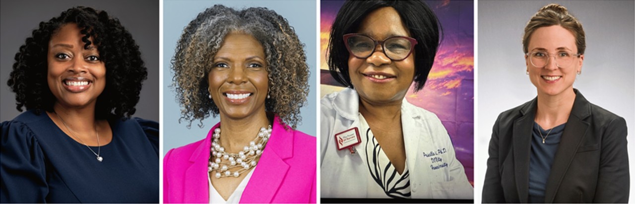 Multiple Principal Investigators (from left): 1.) Bridgette M. Rice, PhD, MDiv, APRN, FAAN, Associate Dean for Research and Innovation, The Richard and Marianne Kreider Endowed Professor in Nursing for Vulnerable Populations, M. Louise Fitzpatrick College of Nursing, Villanova University, 2.) Kamila A. Alexander, PhD, MPH, RN, Associate Professor, Natalie and Wes Bush Rising Professorship, Director, PhD and Postdoctoral Programs, School of Nursing, Johns Hopkins University, and 3.) Priscilla O. Okunji, PhD, CRNP, FNP-BC, FIMC, Professor, College of Nursing and Allied Health Sciences, Division of Nursing, Howard University. Co-Investigator (right): Margaret Brace, PhD, Research Assistant Professor, M. Louise Fitzpatrick College of Nursing, Villanova University.
