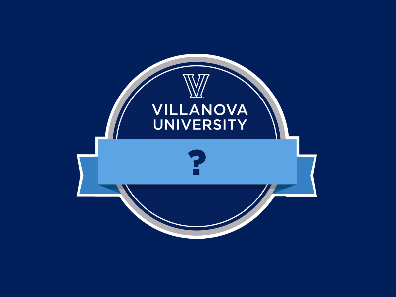 photo of a Villanova University Digital Badge with a question mark on it