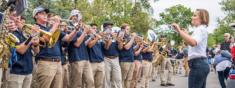 Villanova band playing at a tailgate. 